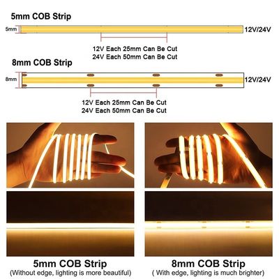 100lm/w DC 12V24V 8mm 320leds Azul Flexível COB LED Strip Light para armário quarto Iluminação de cozinha Decoração