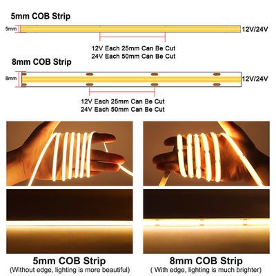 8mm 320leds Vermelho Flexível COB Led Strip Light para gabinete quarto Iluminação da cozinha DC 12V24V