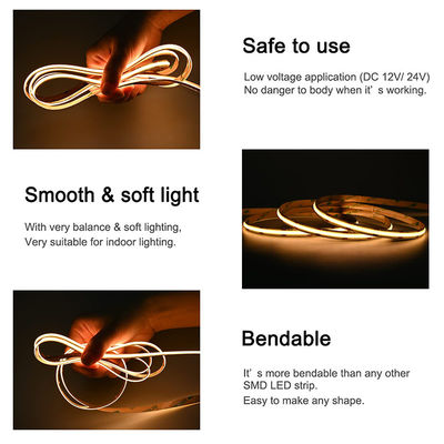 384 chips/m COB Alta luminosidade DC12V24V Quente 3000K Led Strip Light para TV Backlight Cabinet