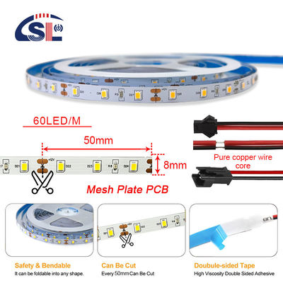 12V 60LEDs/m 2700K-3000K SMD de uma cor 2835 Quente Branco LED Backlight Strip Light