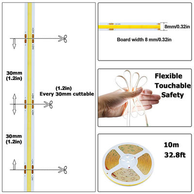 Não resistente à água 12V24V 8mm10mm 480Leds 6500K Branco CE RoHs Flexível COB LED Strip Light