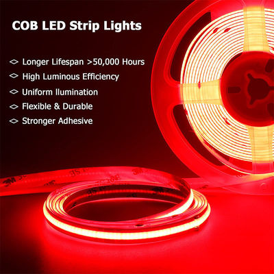 COB LED Strip Light IP20 8mm 12V24V 480leds Vermelho para decoração interior e exterior
