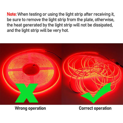 COB LED Strip Light IP20 8mm 12V24V 480leds Vermelho para decoração interior e exterior