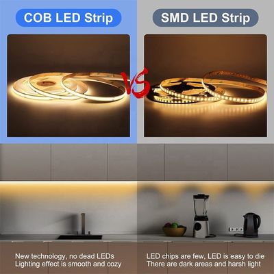 Lâmpada de banda LED COB à prova d'água IP20/IP65 8mm 12V24V 320Leds 2700K Um Centimetro de corte 3-