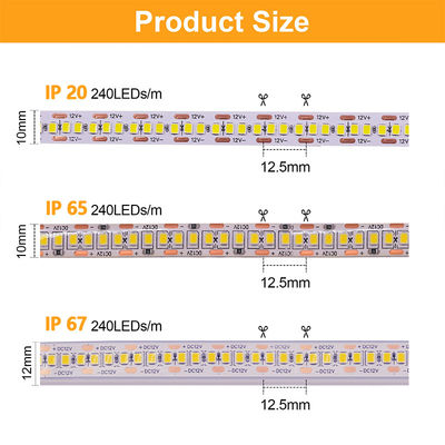 Lâmpadas LED à prova d'água SMD2835 Lâmpadas de banda LED 240leds 8mm 24v 12v 3000K 4000K 6500K IP67 IP65 IP20