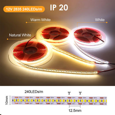 Lâmpadas LED à prova d'água SMD2835 Lâmpadas de banda LED 240leds 8mm 24v 12v 3000K 4000K 6500K IP67 IP65 IP20