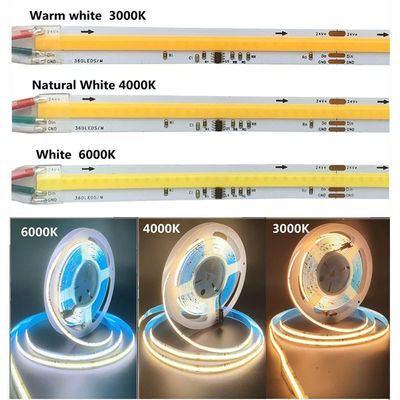 12v24v 8mm 360leds 4000K White COB SMD2835 Led Strip Light para aplicações versáteis