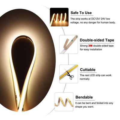 IP20 DC12V24V 8mm10mm Largura 480Leds 3000K4000K6500K Flexível COB Led Strip Light para decoração exterior e interior