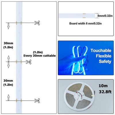 CE LVD EMC ROHS FCC REACH ERP2.0 Certificado Ice Blue COB Luz de Faixa Led com 8 mm de Largura