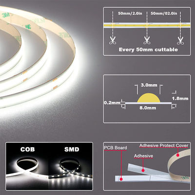 Luz LED 8mm10mm 480leds 3000K4000K6500K Quente Luz COB Branca Natural Flexível