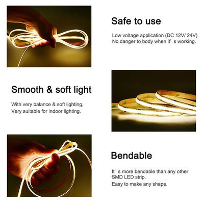 100lm/w Alto brilho IP20 8mm 480Leds COB LED Strip Light para sala de estar da cozinha