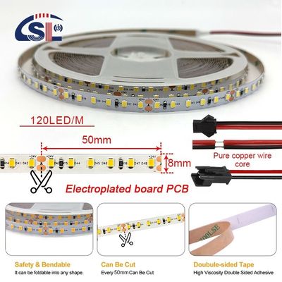 DC12V 24V SMD2835 Electroplate PCB 120Ds 8mm Ra 80 4000K LED Light Strip para Domicílio