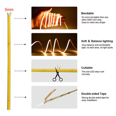 CE RoHs IP44 Ra80 COB Lâmpada de banda LED 8mm Largura 110V/220V 320Leds 3000K4000K6500K 3
