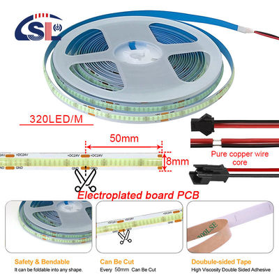 320Leds Alta luminosidade Gelo azul COB LED Strip Light CE RoHs IP20 8mm Largura 12V24V