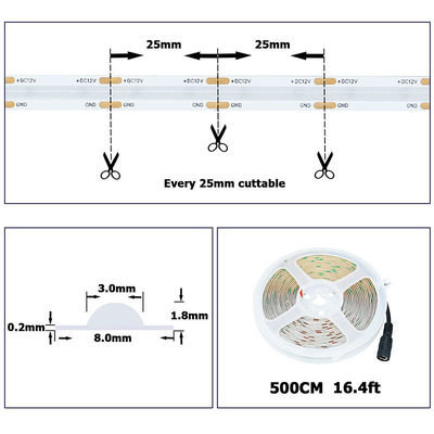 Iluminação Alto brilho DC12V24V 480leds 8mm Ice-Blue COB Led Strip Light com 3-