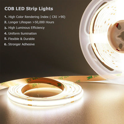 8mm10mm largura DC12V24V 3000K4000K6500K flexível COB Led Strip Light com Material