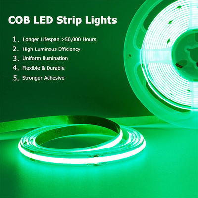 DC12V24V 480LEDs Ra90 8mm10mm Largura Verde Flexível COB LED Strip Light para iluminação
