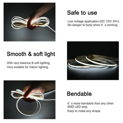 DC 12V24V 8mm10mm Largura 320Leds 6500K Branco Alto Brilho Flexível COB Led Strip Light para Sala de estar da cozinha