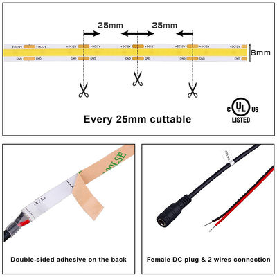 DC 12V24V 8mm10mm Largura 320Leds 6500K Branco Alto Brilho Flexível COB Led Strip Light para Sala de estar da cozinha