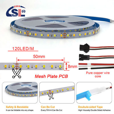 12V 8mm 120 leds SMD2835 LED Strip Light com painel CCT de dois lados