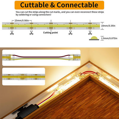 50000 horas de vida útil CCT DC12V24V 8mm 10mm 576Leds 3000K-6500K Flexível COB LED Strip Light