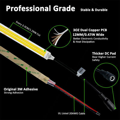 Iluminação inteligente COB LED Strip Light para personalização em quarto de hotel decoração interior