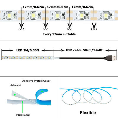 120LEDs/m 5V 8mm 6500K Branco Eletroplata Flexível de Corte Única SMD2835 Luz de Faixa LED