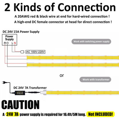 DC12V24V 8mm10mm 320leds 3000K Quente flexível COB Led Strip Light para decoração interior