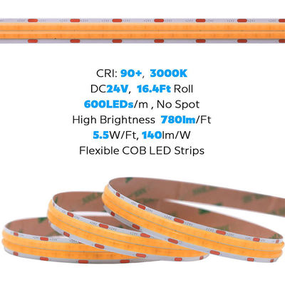 2- DC12V24V 8mm 320Leds 3000K Quente COB Led Strip Light para gabinete quarto iluminação de cozinha decoração
