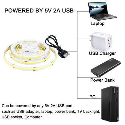 Hotel 5V 8mm 320leds 4000K Natural 1cm um corte IP65 impermeável Electroplate flexível COB Led Strip Light