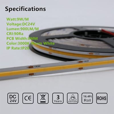 Suporte Dimmer Alto brilho 8mm10mm 320leds 3000k-6500k COB Led Strip Light com 3-