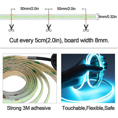 12v24v 8mm 320leds Ice-Blue flexível COB Led Strip Light para Iluminação e circuitos de design