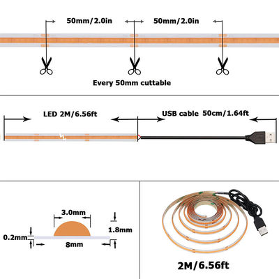 Modo de controlo Wifi 12v24v 8mm 320leds Roxo Alto brilho COB LED Strip Light 0.06kg