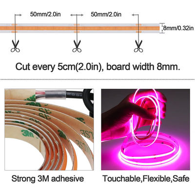 Modo de controlo Wifi 12v24v 8mm 320leds Roxo Alto brilho COB LED Strip Light 0.06kg