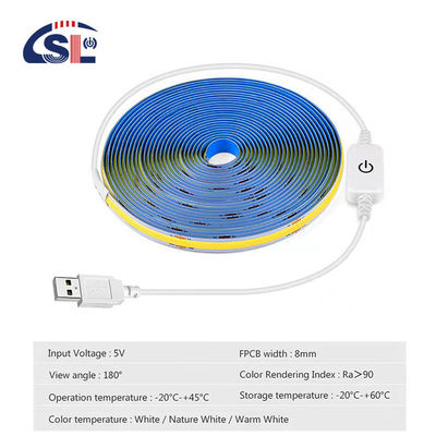 5V DC Input Copper Material COB 320LEDs IP20 Ra 90 LED Light Strip para iluminação doméstica