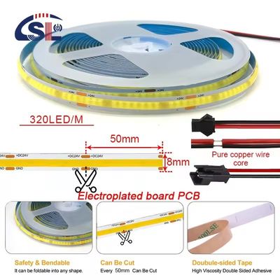 Lâmina LED não-impermeável 24v COB 320Ds 8mm Ra 80 CCT Tricolor Cob