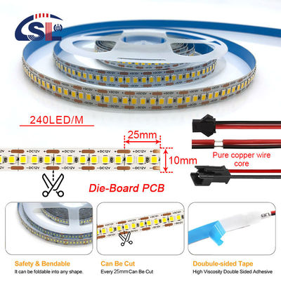 DC12V/24V 10mm 240led 2835 SMD LED Strips Cuttable Flexible Light Strip com Dimmer