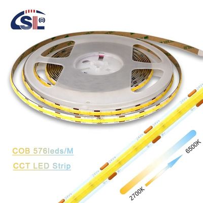 Lâmpada de faixa flexível 576 LEDs/m 12V 24V DC 2 Wire CCT COB Strip Light para projetos de iluminação