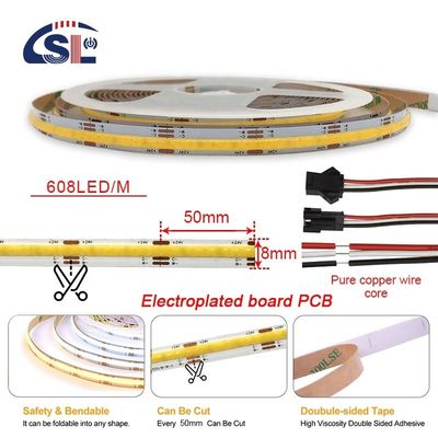 Lâmpada de faixa flexível 576 LEDs/m 12V 24V DC 2 Wire CCT COB Strip Light para projetos de iluminação