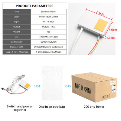 12V 1A 12W Banheiro Espelhos Inteligentes Sensor de Toque de Uma Cor Comutador com Instalação Fácil