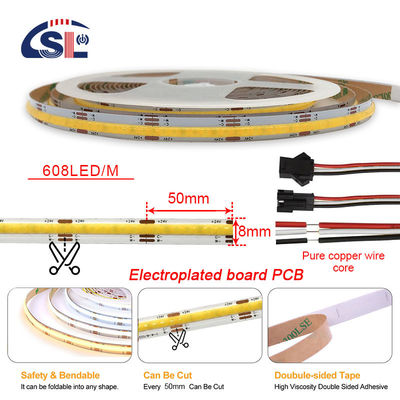 608 LEDs de poupança de energia FOB COB Flexível LED Strip Light com DC 12V 24V Voltagem de entrada