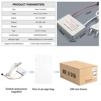 60W 12V Defogger com uma chave uma cor selecionada LED Dimmer Mirror Switch Sensor Touch