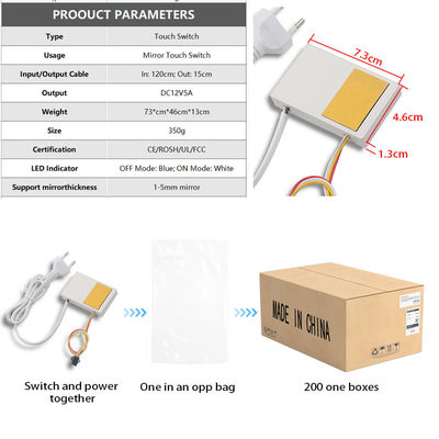 12V 1A 12W Sensor de Toque Integrado Especial Personalizado Switch para Banheiro Vanities Espelhos