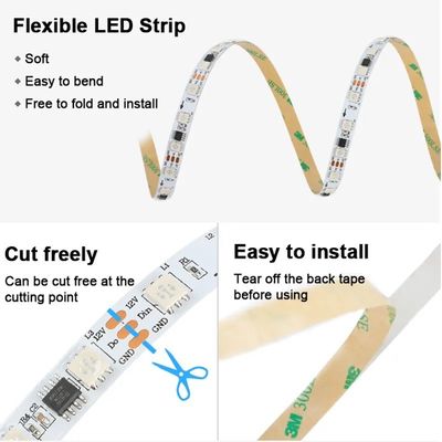 Smart Multi Color 5m 10m 12v 5050 Rgb LED Pixel Strip Lights para iluminação residencial