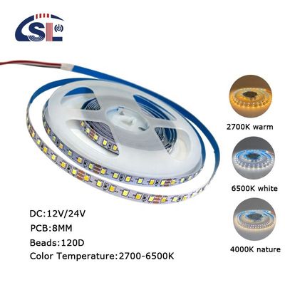 4000K CCT 8mm Largura LED Flexível Lâmpada de Faixa 12V 120leds / m para solução de iluminação doméstica