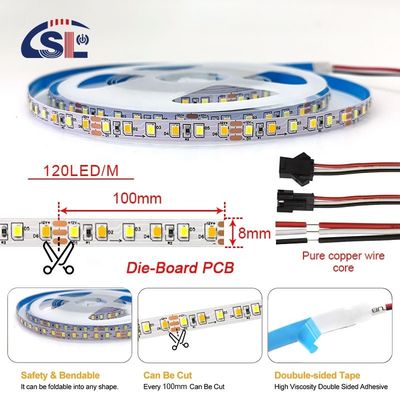 4000K CCT 8mm Largura LED Flexível Lâmpada de Faixa 12V 120leds / m para solução de iluminação doméstica