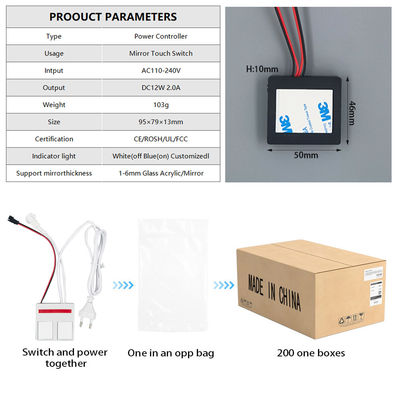 60W LED de três cores Smart Single Key Touch Dimmer Switch para espelho de banheiro personalizado