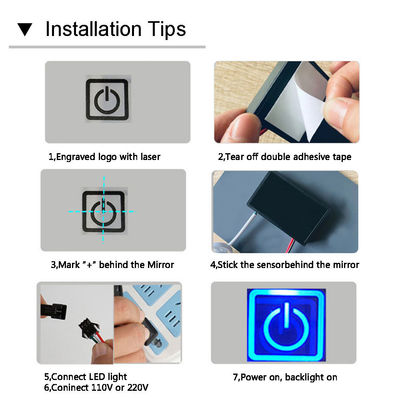 60W LED de três cores Smart Single Key Touch Dimmer Switch para espelho de banheiro personalizado