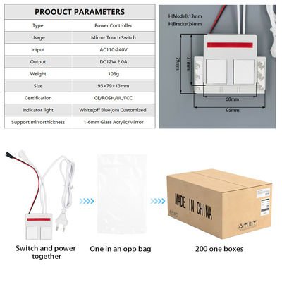 Fonte de luz LED de 12 V Interruptor de espelho de banheiro integrado 1N1NC Combinação 1A Corrente máxima