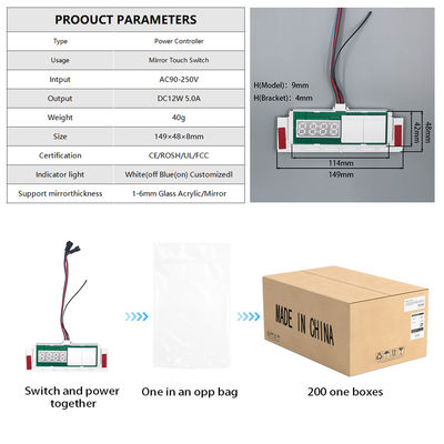 Desfocador de espelhos LED com sensor de toque de exibição de temperatura de tempo Switch dimmer stepless 5A 60W